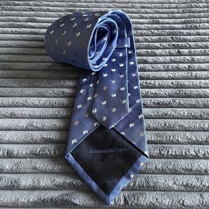 ERMENEGILDO ZEGNA Floral Necktie 100% Silk Tie ITALY Luxury Blue Embroidered